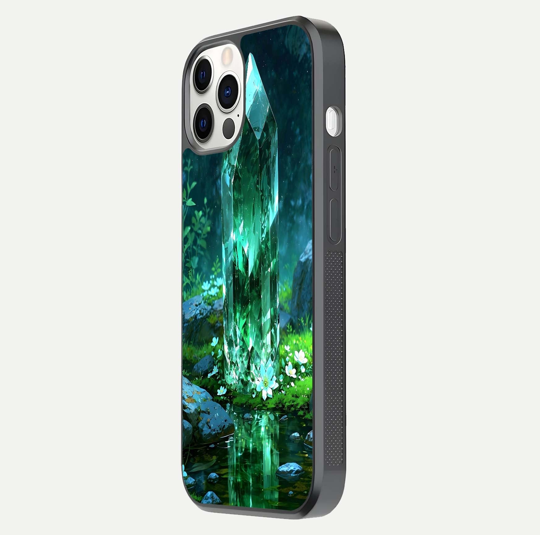 Emerald Light Crystal Glass Case for iPhone 12 Pro side-angle image showing gloss reflection and curved border