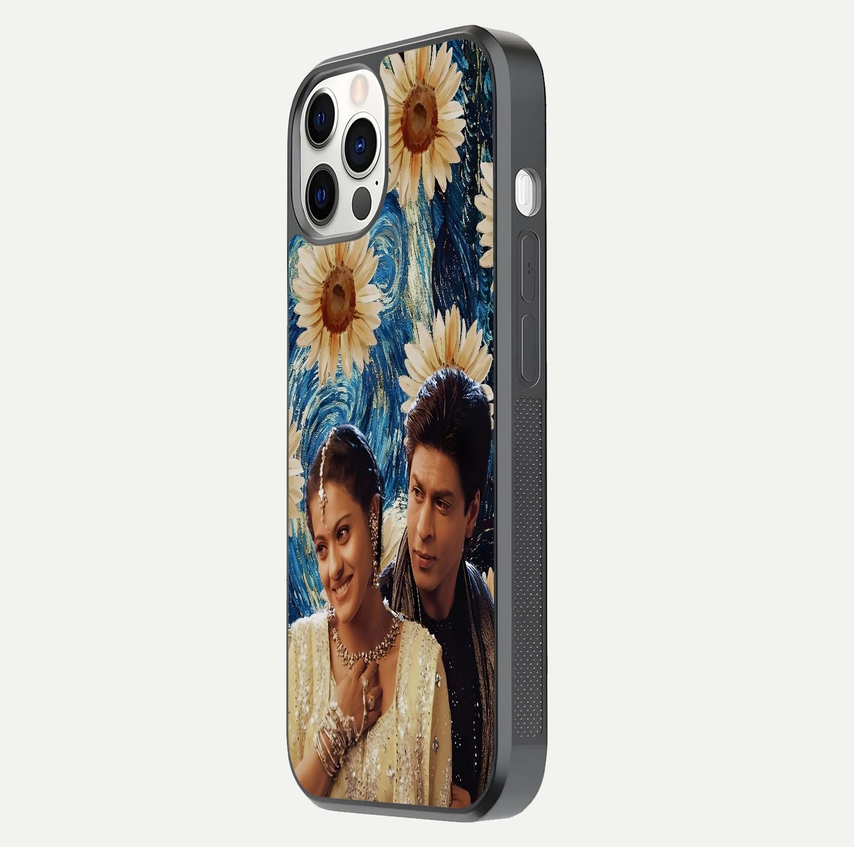 Eternal Love Story Glass Case for iPhone 12 Pro side-angle photo showing curved edges and polished surface