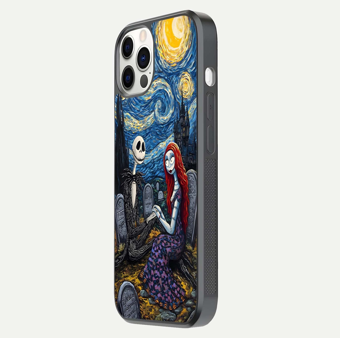 Eternal Night Love Glass Case for iPhone 12 Pro side-angle photo showing edge shine and soft reflection