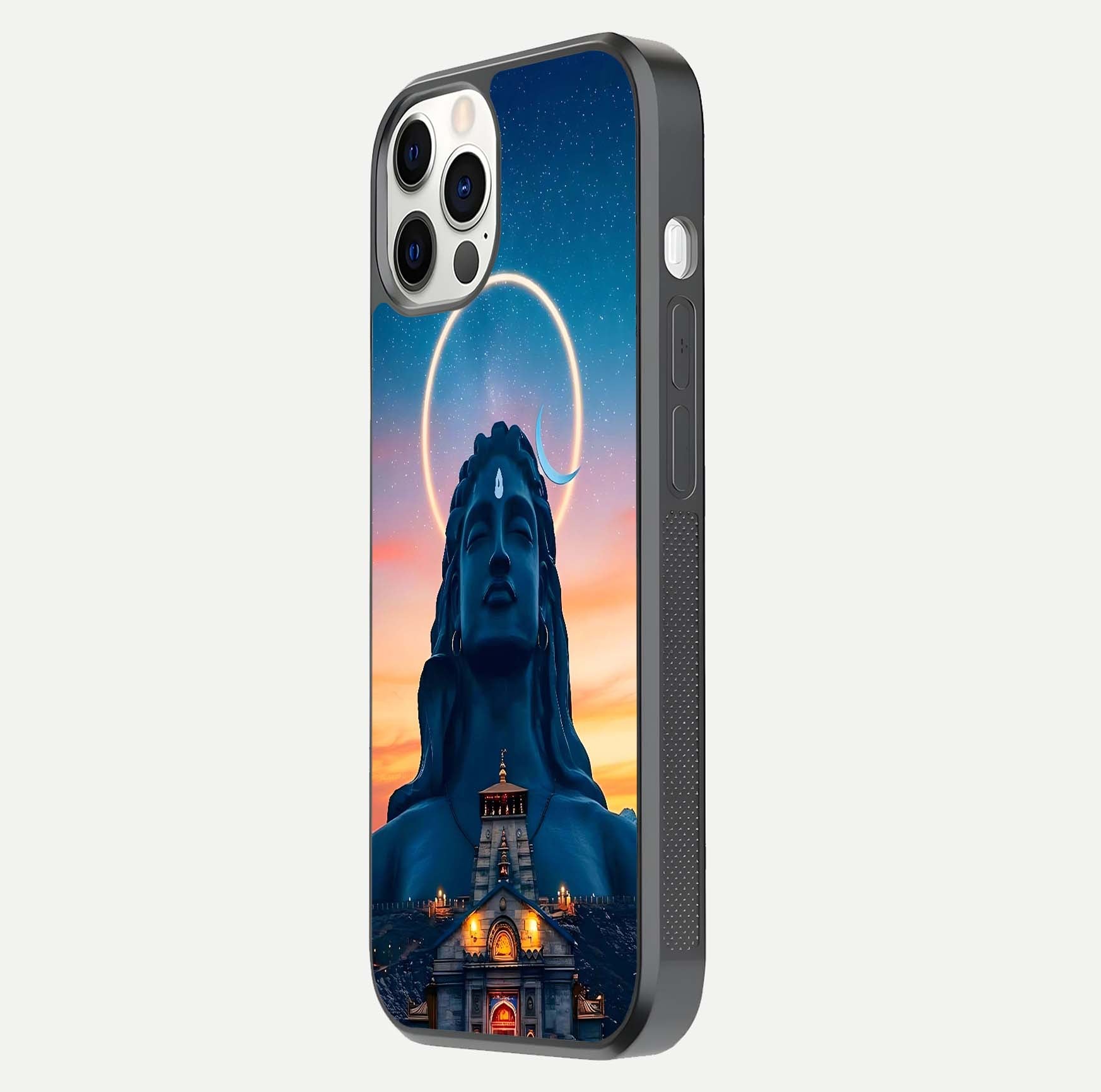 Eternal Shiva Aura Glass Case for iPhone 12 Pro side-angle image showing reflection clarity and rich tone
