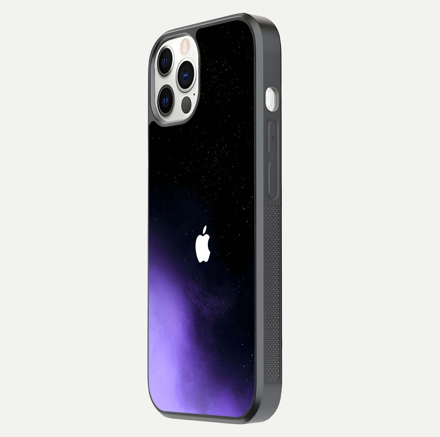Galaxy Apple Aura Glass Case for iPhone 12 Pro side-angle image showing glossy surface and soft reflection hues