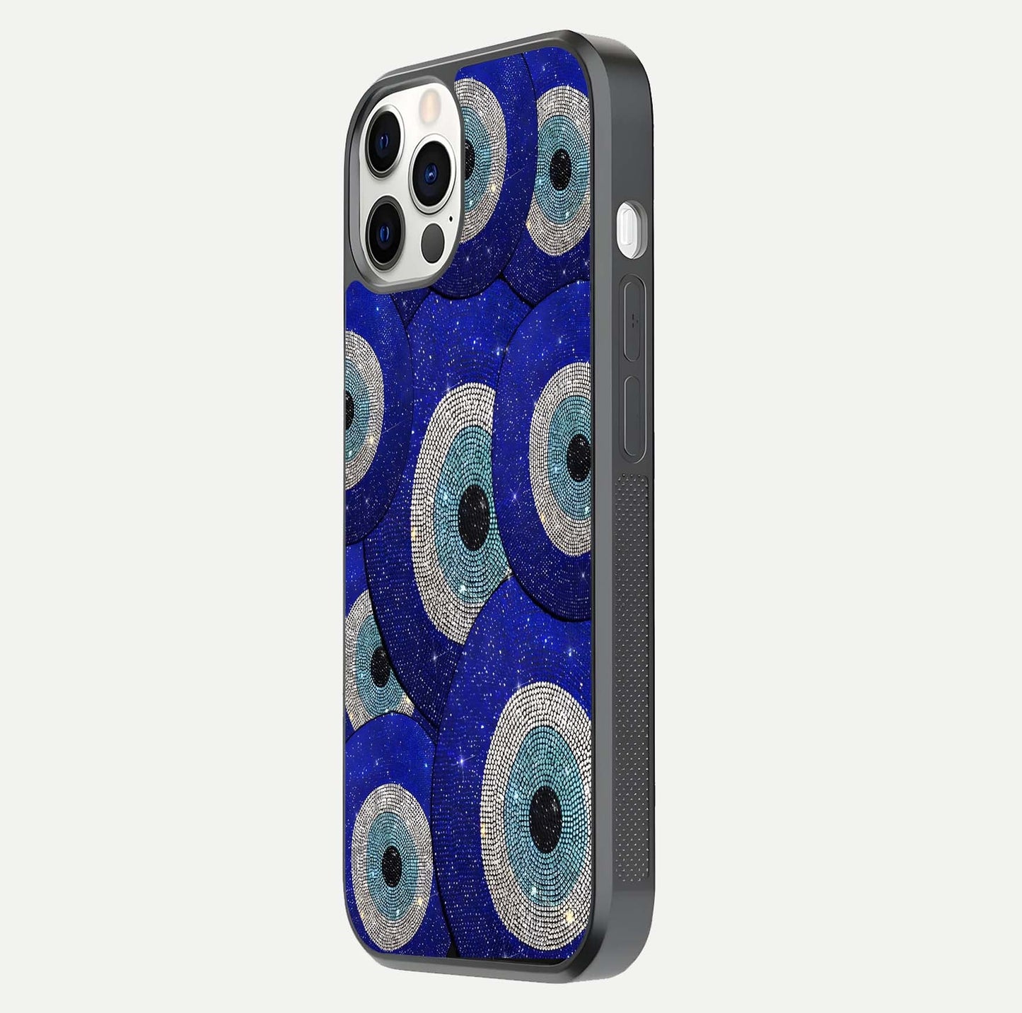 Galaxy Eye Flow Glass Case for iPhone 12 Pro side-angle image showing reflection detail and premium shine