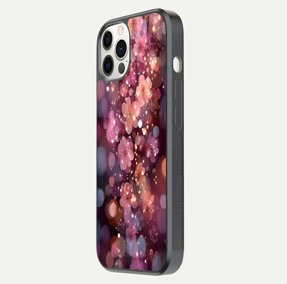 Glowing Petal Bliss Glass Case for iPhone 12 Pro side-angle image showing light reflection and soft floral texture