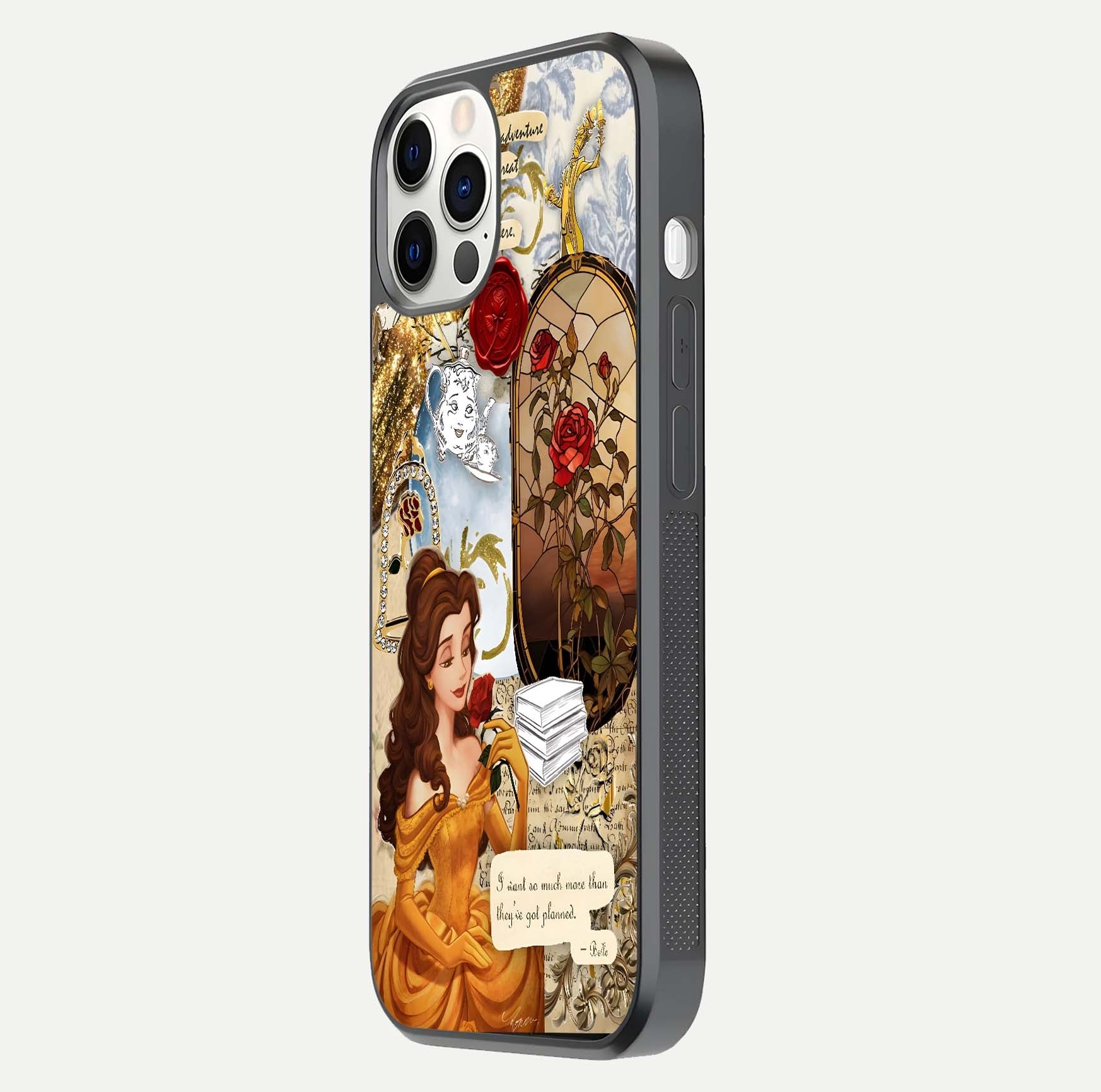 Golden Dream Belle Glass Case for iPhone 12 Pro side-angle image showing reflective edges and premium golden tint