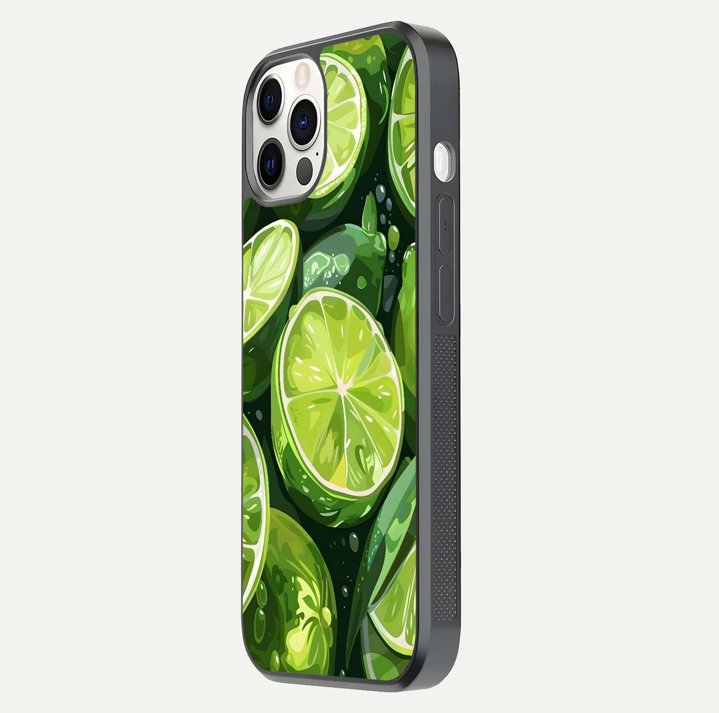 Green Lemon Glass Case for iPhone 12 Pro side-angle image showing reflection glow and juicy color tones