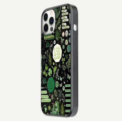 Green Moon Energy Glass Case for iPhone 12 Pro side-angle image showing reflection brilliance and curved finish