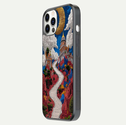 Heavenly Moon Path Glass Case for iPhone 12 Pro side-angle image showing reflection clarity and serene moon glow