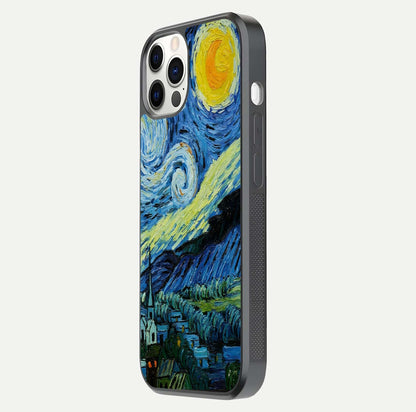 Inspired Van Gogh Art Glass Case for iPhone 12 Pro side-angle image showing reflection brilliance and painted surface look