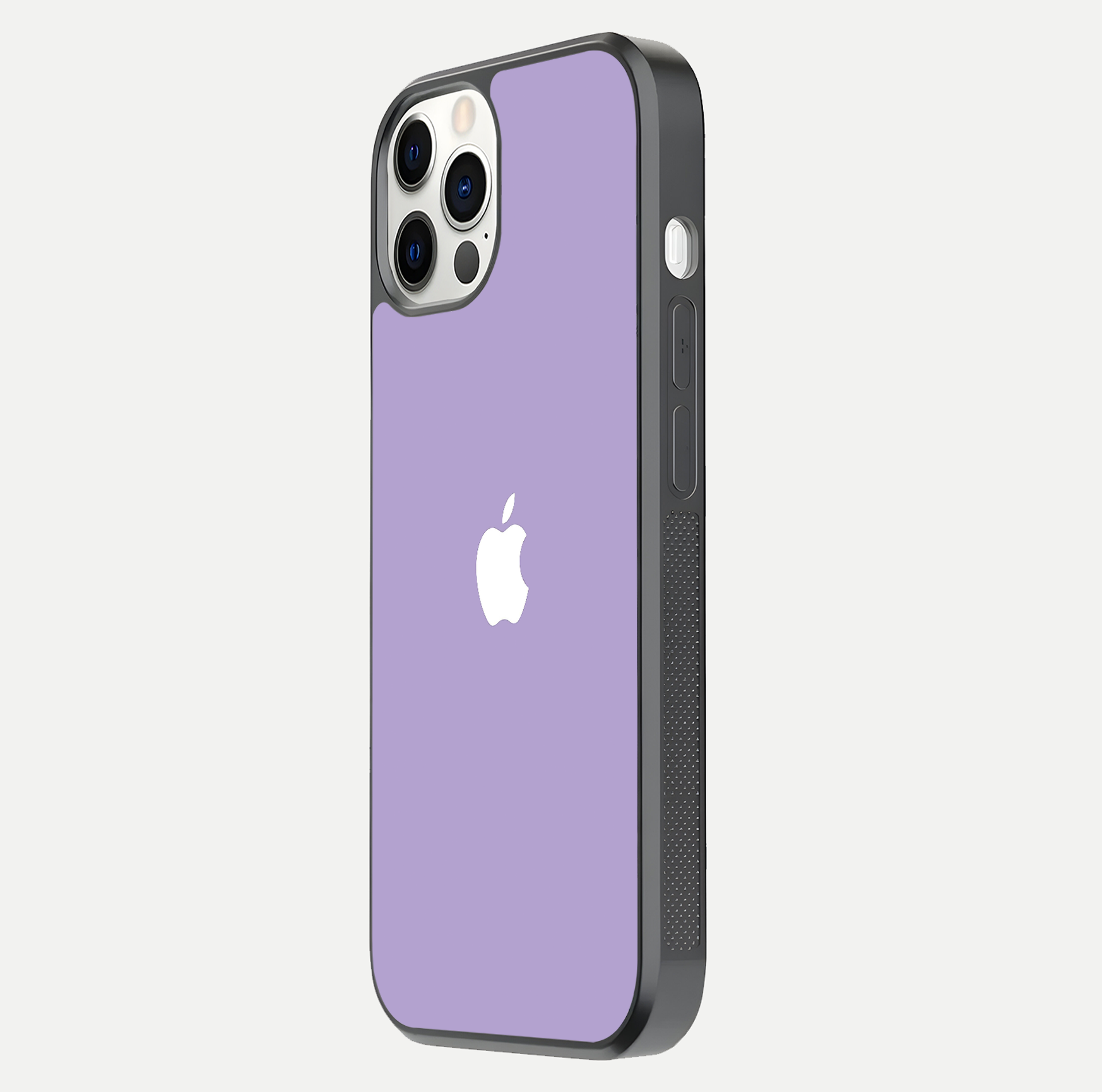 Lavender Soft Minimal Glass Case for iPhone 12 Mini side-angle image showing smooth reflection and minimal look