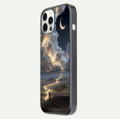 Moonlight Spark Path Glass Case for iPhone 12 Pro side-angle image showing reflection and moonlit detail