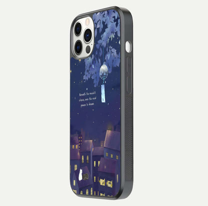 Moonlit Cat Silence Glass Case for iPhone 12 Pro side-angle image showing HD gloss and feline artwork detail