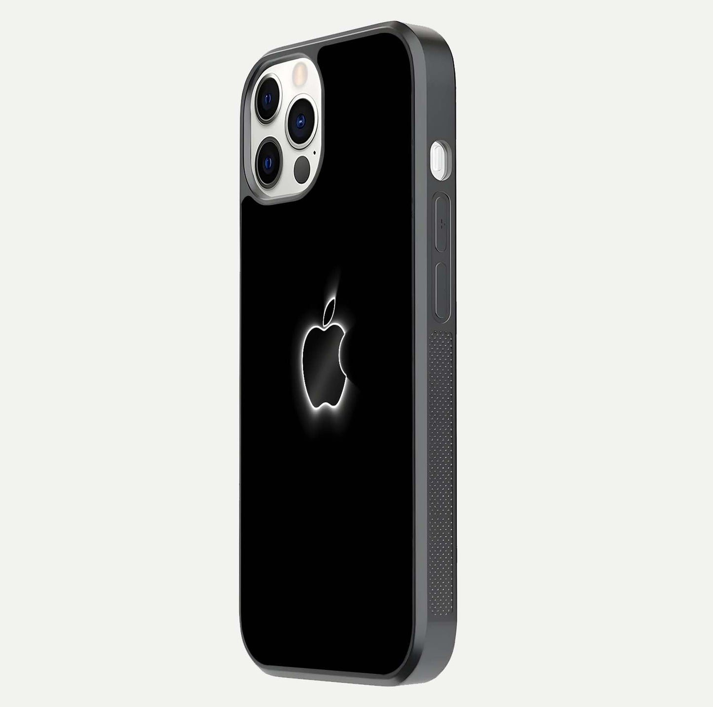 Neon Apple Glow Glass Case for iPhone 12 Pro side-angle image showing light reflection and glow effect