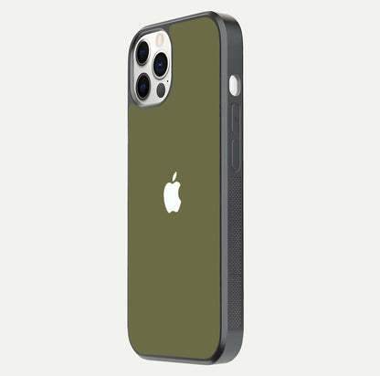 Olive Matte Essence Glass Case for iPhone 12 Mini side-angle image showing soft hue and elegant smooth surface