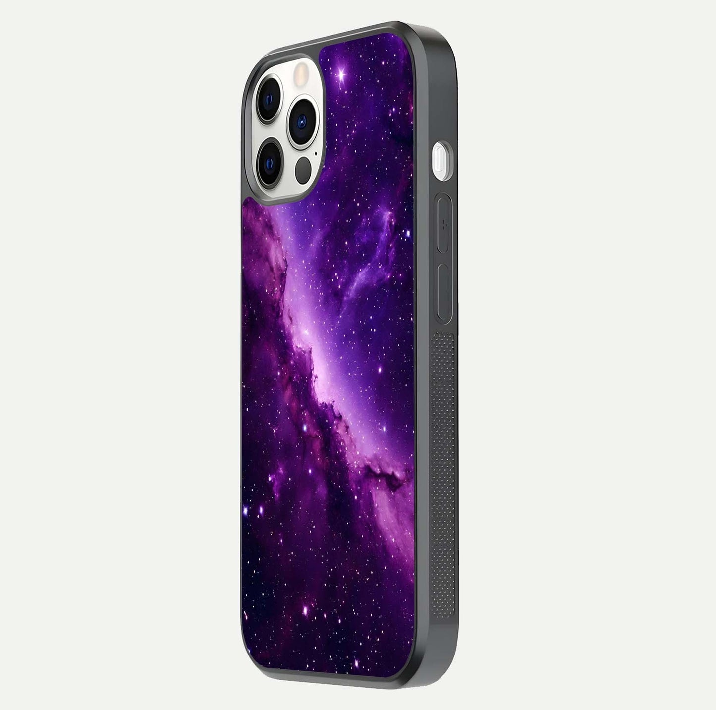 Purple Shade Sky Glass Case for iPhone 12 Pro side-angle image showing shine and soft violet blend