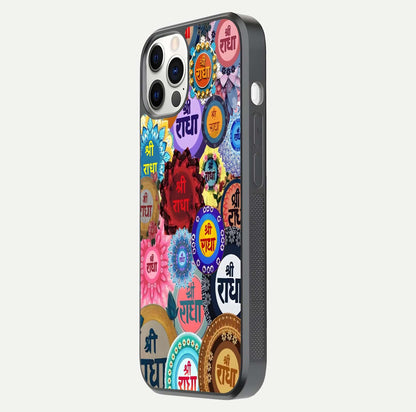 Radha Divine Bloom Glass Case for iPhone 12 Pro side-angle image showing shine, reflection, and floral motif
