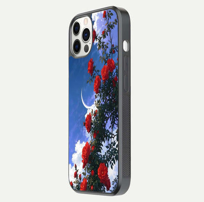 Rose Drift Flowers Glass Case for iPhone 12 Pro side-angle image showing reflection and petal detail