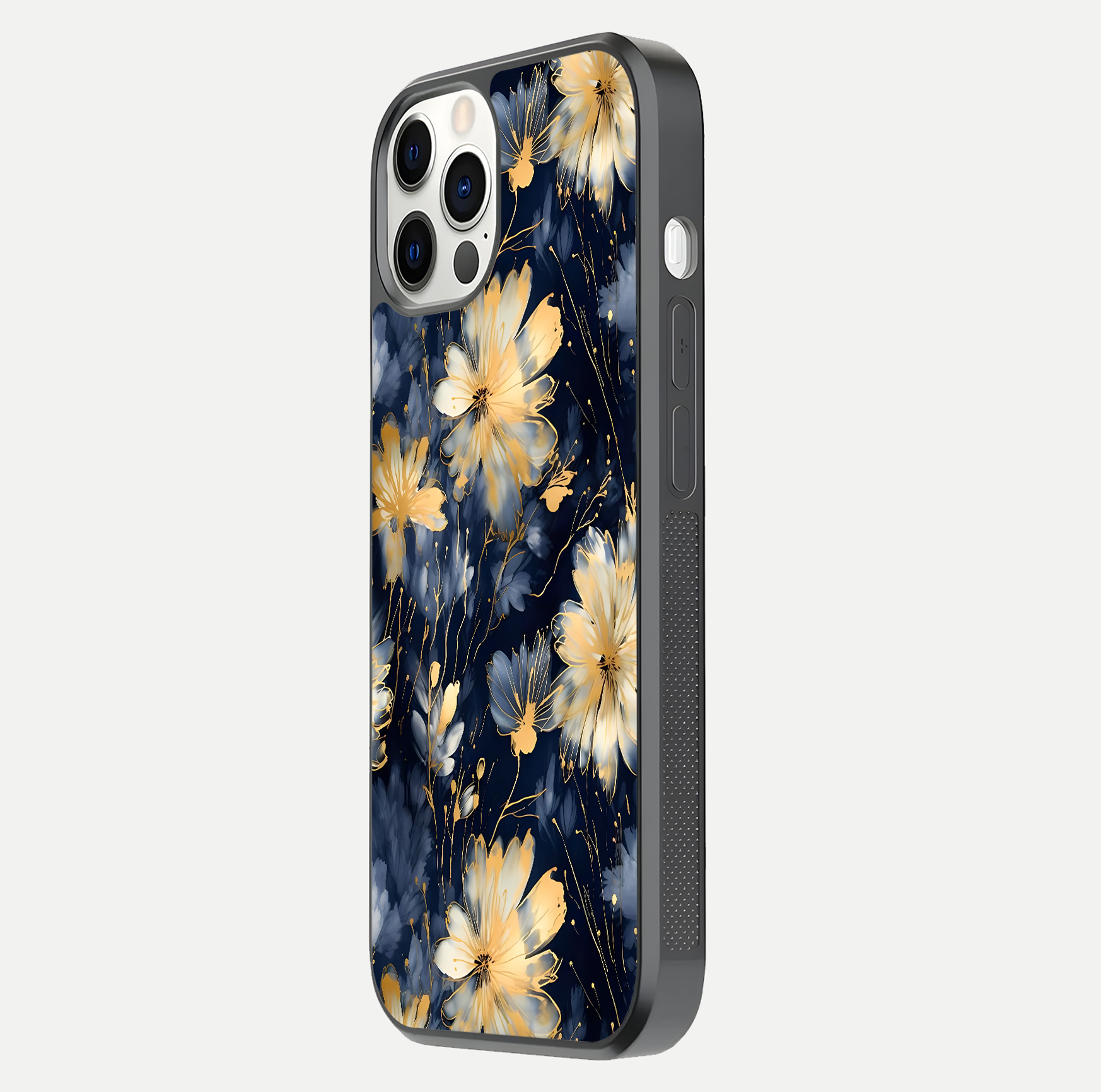 Royal Petal Dream Glass Case for iPhone 12 Pro side-angle image showing smooth edges and royal bloom details