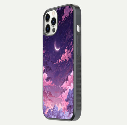 Sky Drift Clouds Glass Case for iPhone 12 Pro side-angle image showing reflection, blue tones, and soft gradient