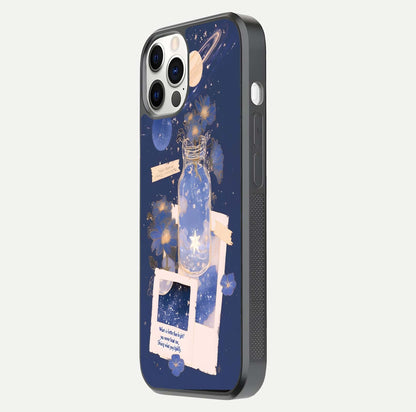 Starlit Cosmic Jar Glass Case for iPhone 12 Pro side-angle image showing glow, texture, and light reflection