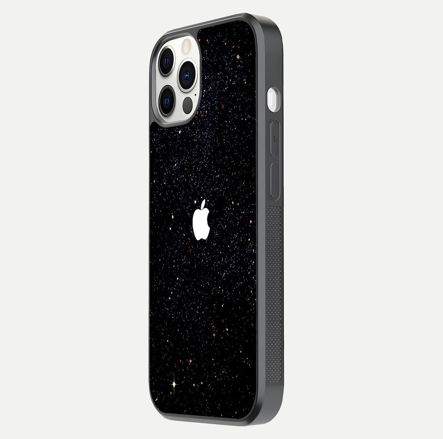 Starry Apple Galaxy Glass Case for iPhone 12 Pro side-angle image showing gloss and star pattern detail