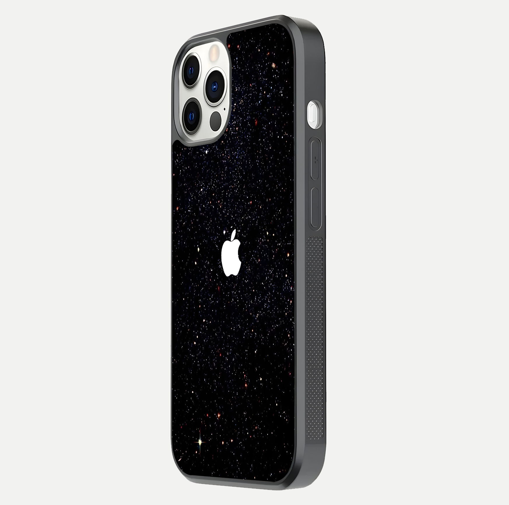 Starry Apple Galaxy Glass Case for iPhone 12 Pro side-angle image showing gloss and star pattern detail