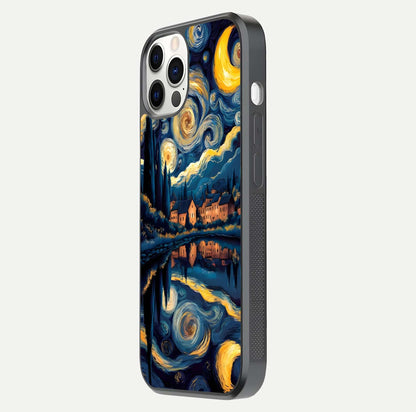 Starry Sky Serenity Glass Case for iPhone 12 Pro side-angle image showing reflection and night-sky detail