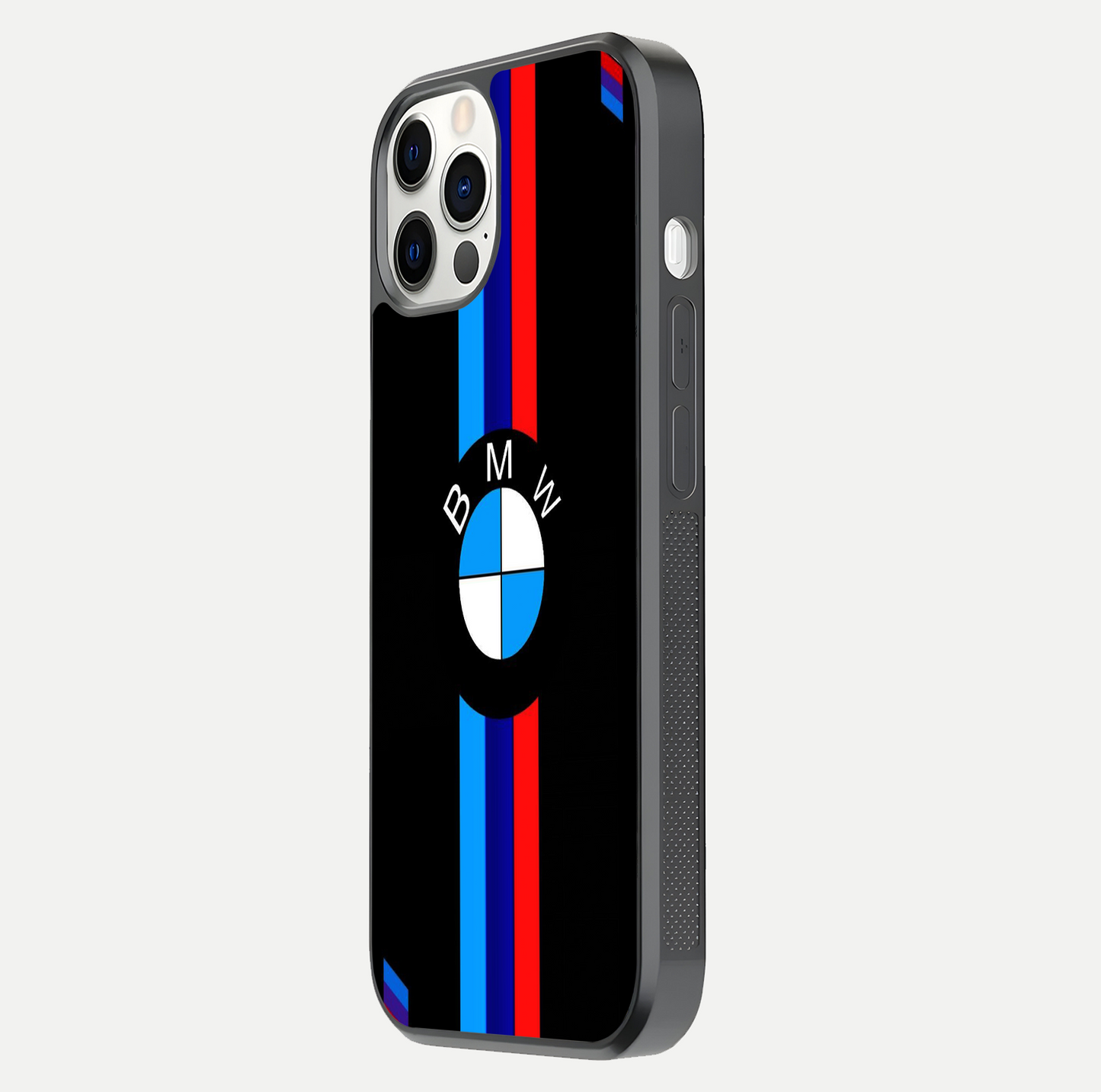 Turbo BMW Beast Glass Case for iPhone 12 Pro side-angle image showing reflection and sleek edge styling