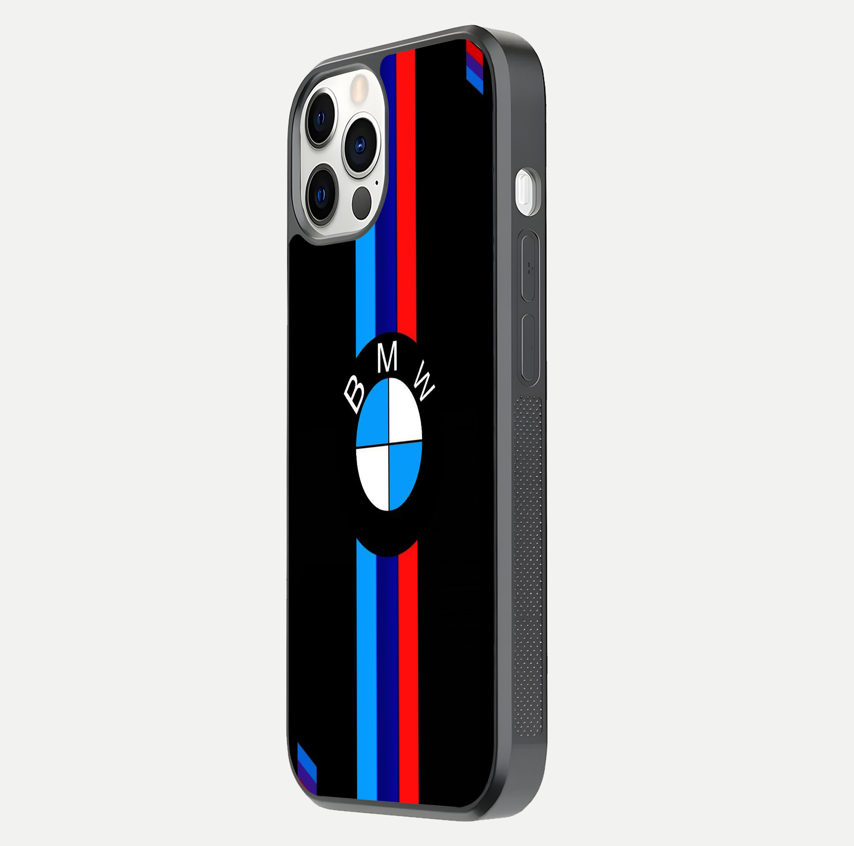 Turbo BMW Beast Glass Case for iPhone 12 Pro side-angle image showing reflection and sleek edge styling