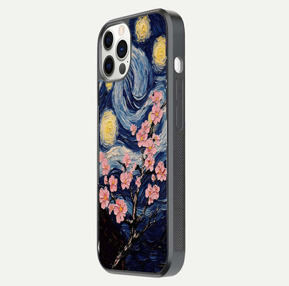 Van Gogh Scenery Glass Case for iPhone 12 Pro side-angle image showing shine, gloss, and scenic color palette