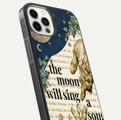Aesthetic Divine Glass Case for iPhone 16 Pro close-up angled shot showing detailed divine artwork and gloss reflection