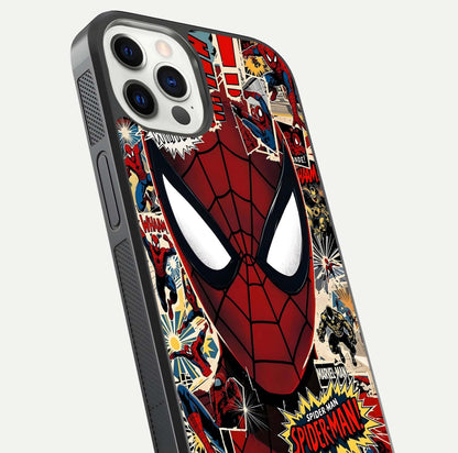 Aesthetic Wonder Spider Glass Case for iPhone 16 Pro angled close-up highlighting spider web detail and vibrant color gloss