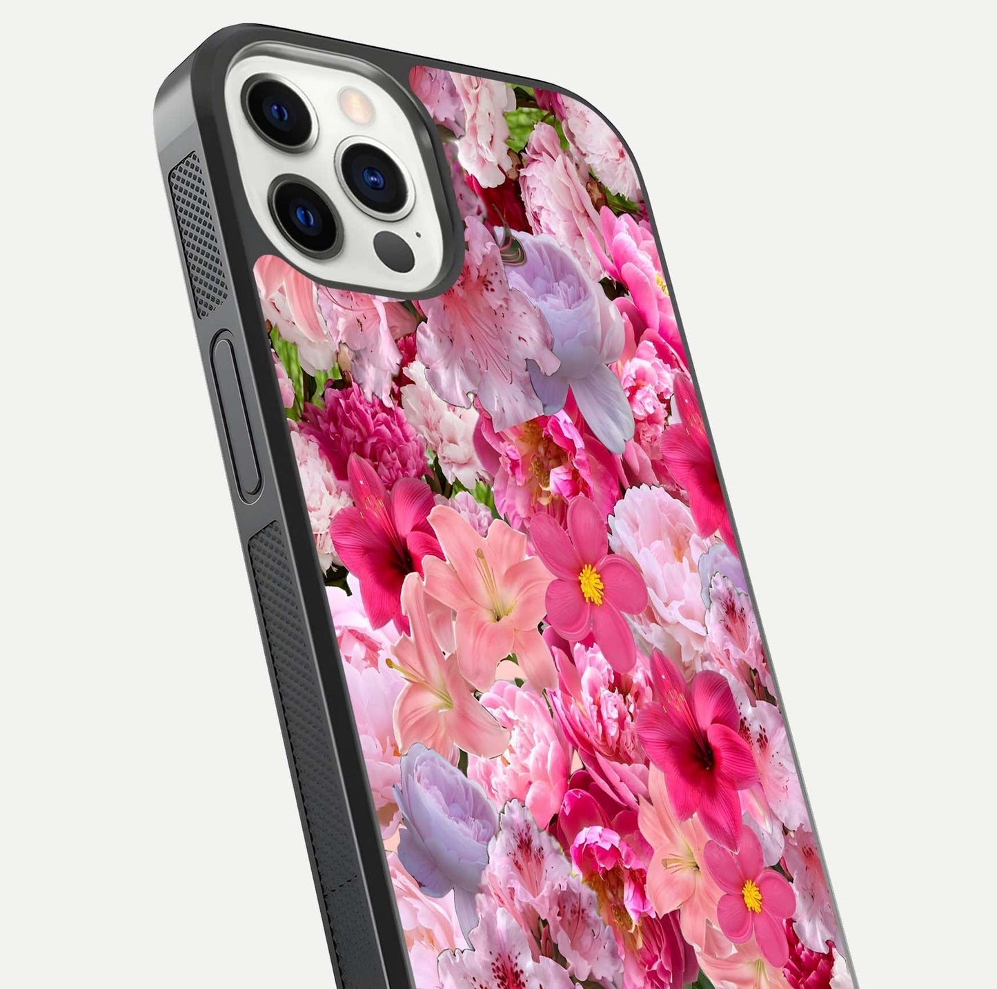 Bloom Crush Fantasy Glass Case for iPhone 12 Pro close-up image showing color gradient and petal detailing