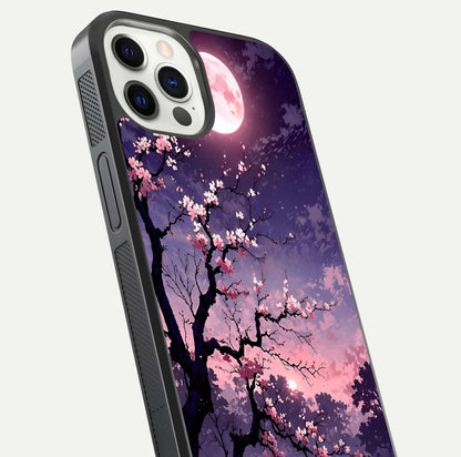 Blossom Pink Moon Glass Case for iPhone 12 Pro close-up shot showing pink tones, moon highlight, and reflection gloss