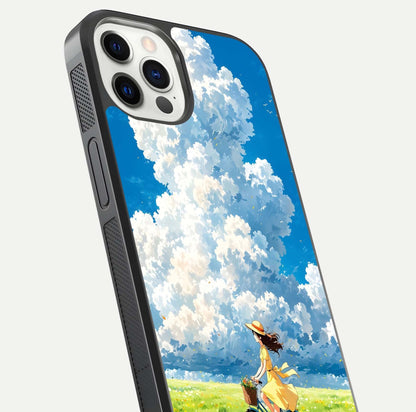 Breezy Meadow Ride Glass Case for iPhone 12 Pro close-up shot showing flowers and breezy motion texture