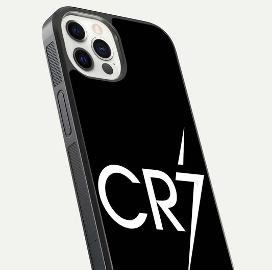 CR7 Elite Strike Glass Case for iPhone 12 Pro close-up highlighting CR7 artwork and shine reflection