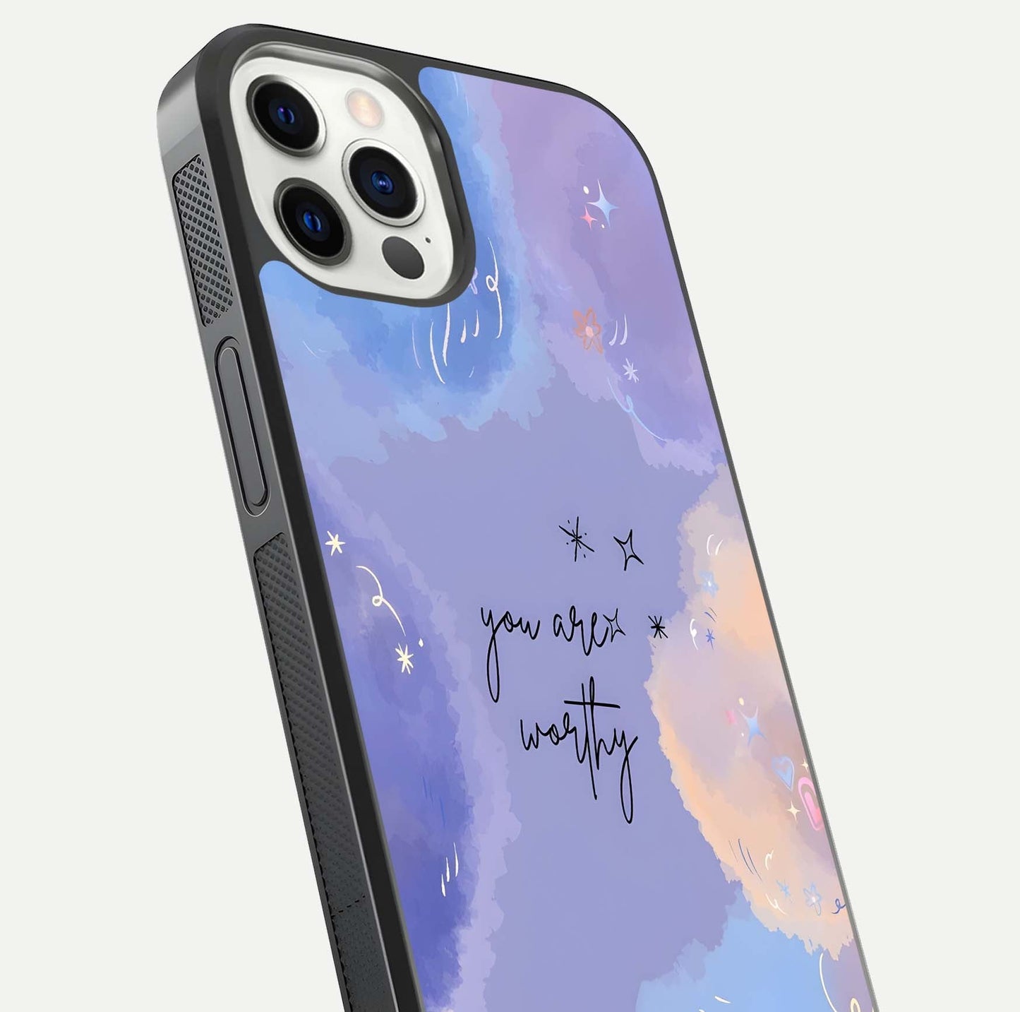 Celestial Cloud Magic Glass Case for iPhone 12 Pro close-up highlighting smooth gradient and gloss surface