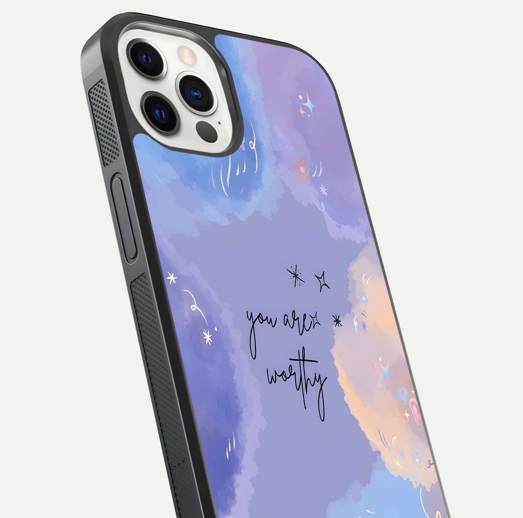 Celestial Cloud Magic Glass Case for iPhone 12 Pro close-up highlighting smooth gradient and gloss surface