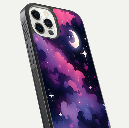 Celestial Moon Magic Glass Case for iPhone 12 Pro close-up view highlighting moon crater detail and glass shine