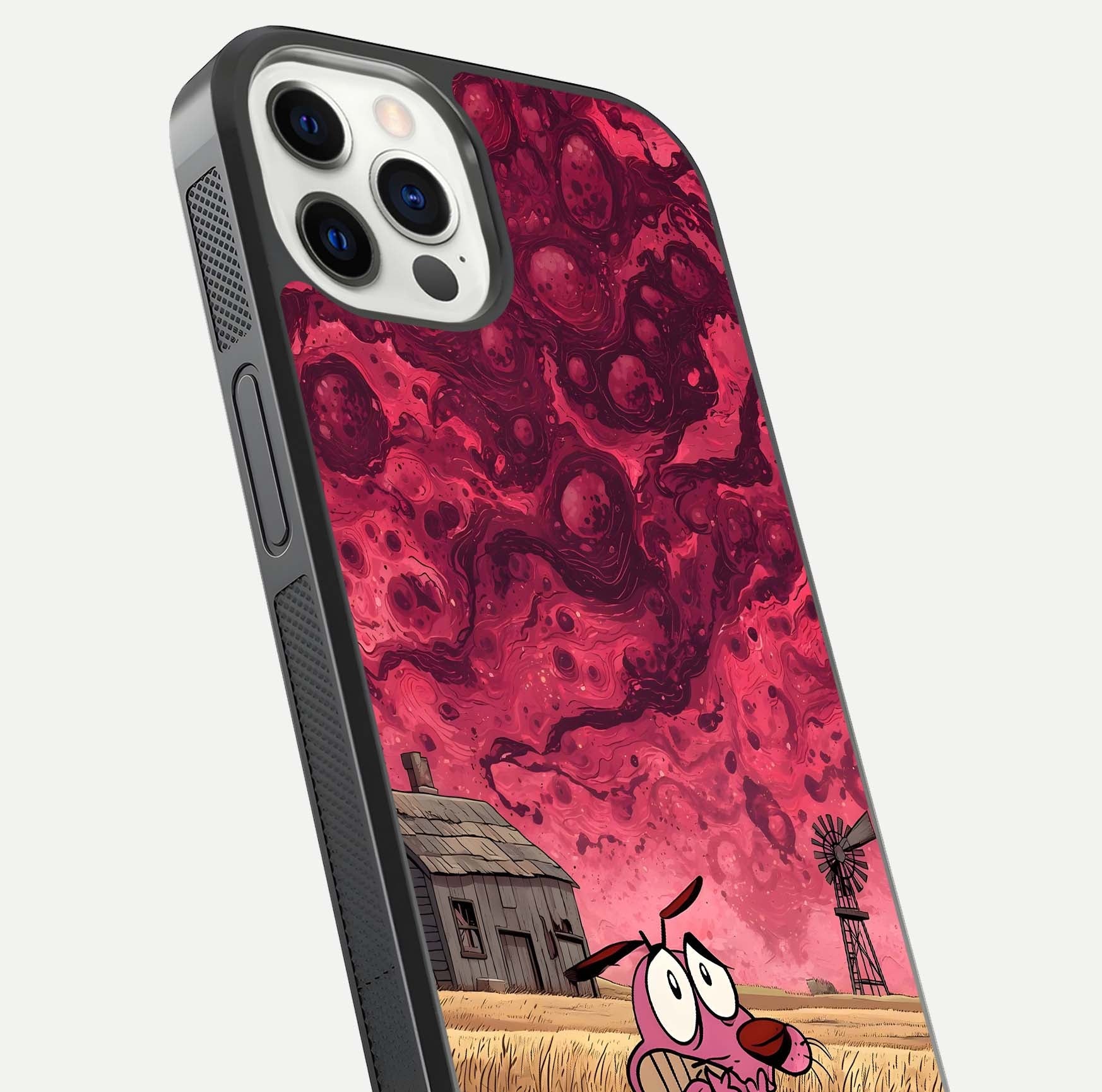 Courage Under Sky Glass Case for iPhone 12 Pro close-up highlighting typography and HD reflection