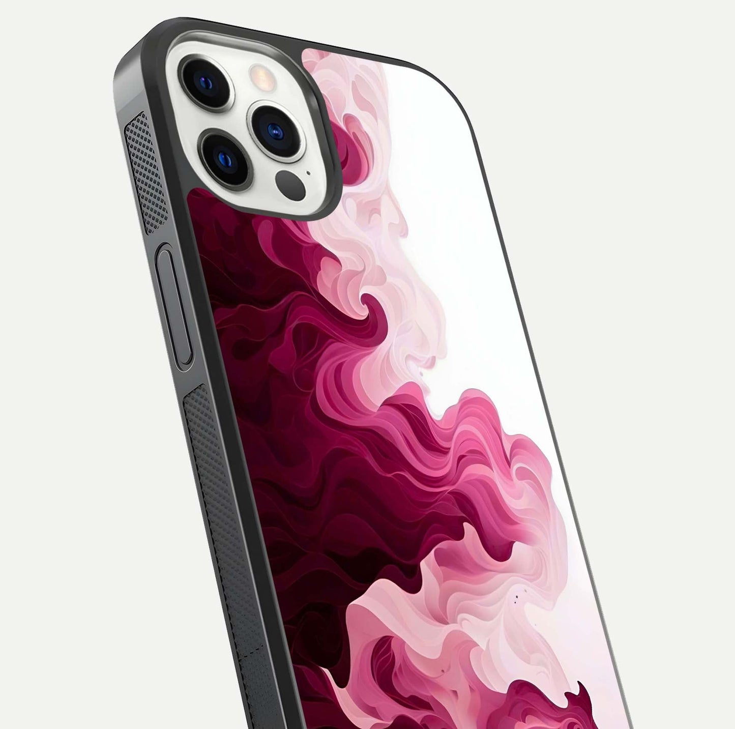 Crimson Wave Flow Glass Case for iPhone 12 Pro close-up highlighting flow texture and reflection tone