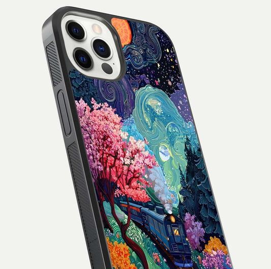 Digital Art Glass Case for iPhone 12 Pro close-up highlighting brush-stroke details and reflection polish