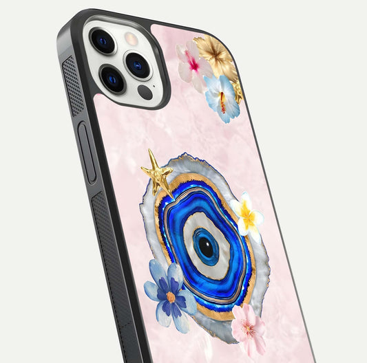 Divine Aura Bloom Glass Case for iPhone 12 Pro close-up highlighting flower glow and reflection tone