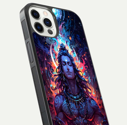 Divine Fire Shiv Glass Case for iPhone 12 Pro close-up highlighting divine detailing and reflection depth