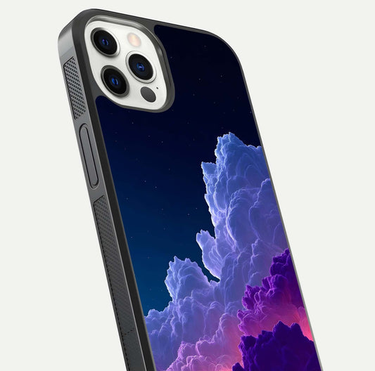 Dreamy Cloud Skies Glass Case for iPhone 12 Pro close-up highlighting soft gradient tones and reflection glow