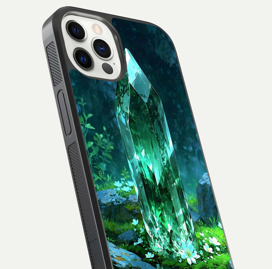 Emerald Light Crystal Glass Case for iPhone 12 Pro close-up highlighting crystal texture and reflection glow