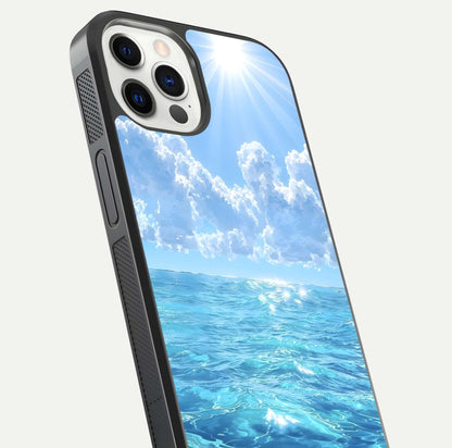 Endless Ocean Horizon Glass Case for iPhone 12 Pro close-up highlighting water texture and reflection shine