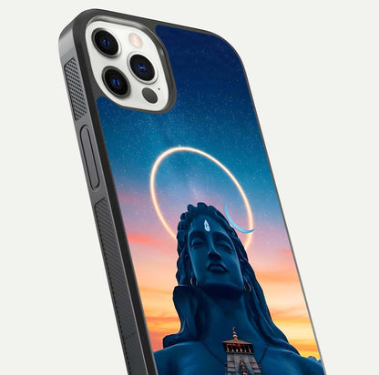 Eternal Shiva Aura Glass Case for iPhone 12 Pro close-up highlighting divine detailing and reflection light