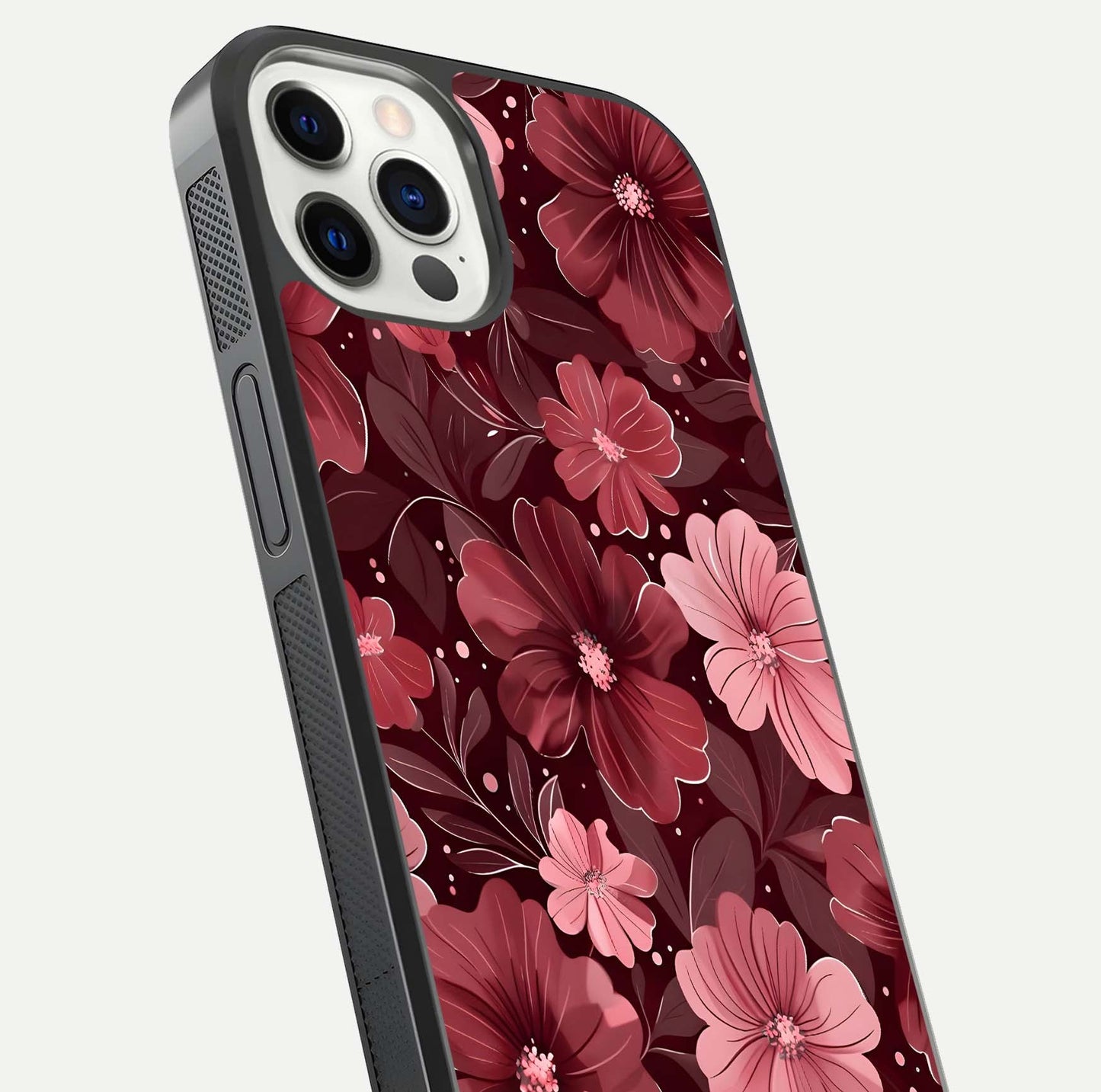 Flower Blush Bloom Glass Case for iPhone 12 Pro close-up highlighting pastel tones and reflection clarity