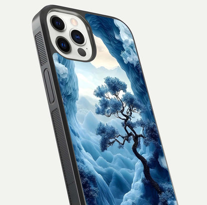 Frozen Serenity Gate Glass Case for iPhone 12 Pro close-up highlighting frosted texture and reflection tone