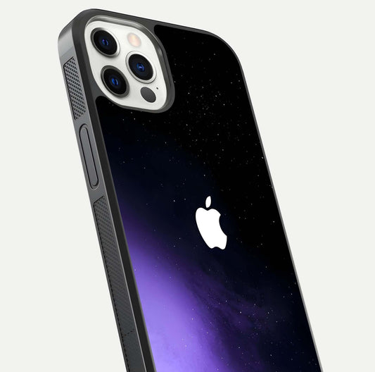 Galaxy Apple Aura Glass Case for iPhone 12 Pro close-up angled shot showing aura lighting and reflection polish